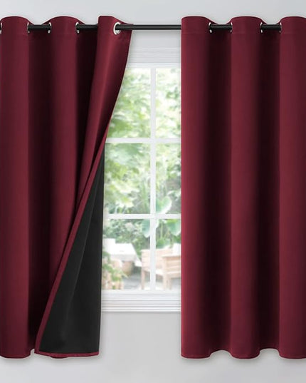 YoungsTex Burgundy 100% Blackout Curtains for Bedroom, Thermal Insulated Drapes with Grommet Full Room Darkening with Black Backing for Living Room, 2 Panels, 42 x 63 Inch