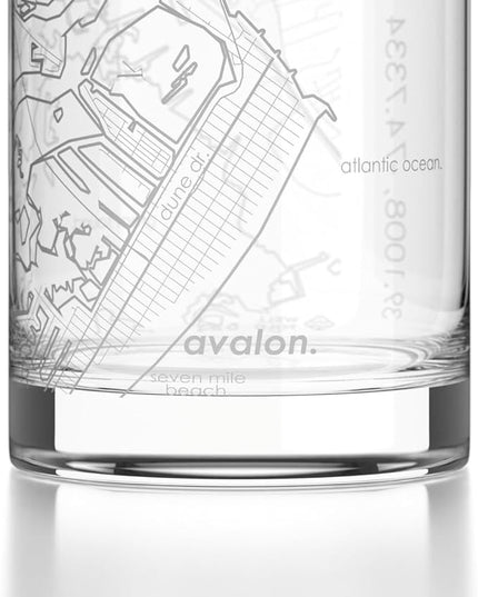 Well Told Engraved Avalon New Jersey Map Rocks Glass, Old Fashioned Glassware (11 oz, Clear) Etched Bourbon Tumbler, Gifts For Whiskey Lovers