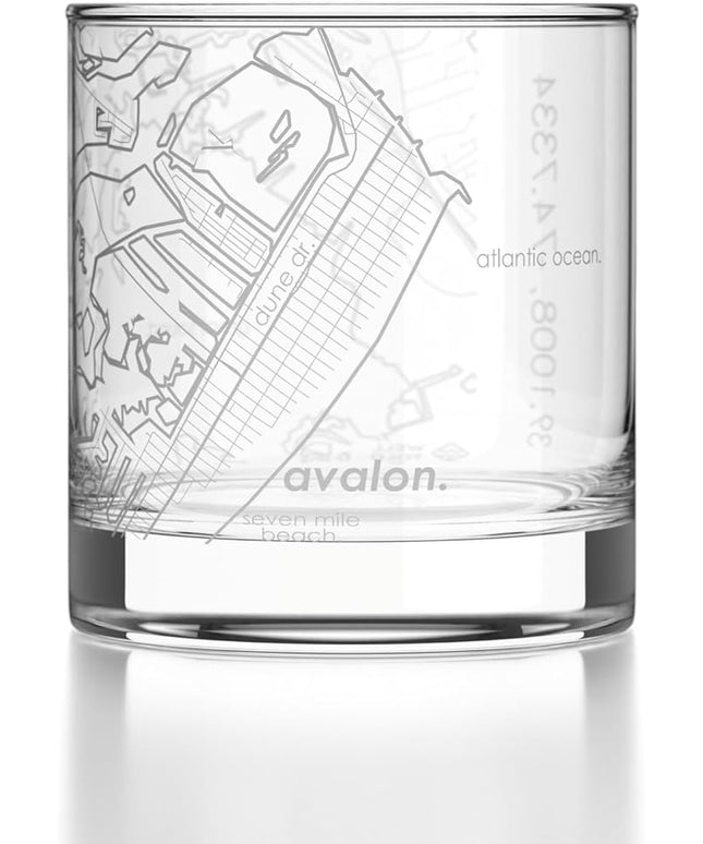Well Told Engraved Avalon New Jersey Map Rocks Glass, Old Fashioned Glassware (11 oz, Clear) Etched Bourbon Tumbler, Gifts For Whiskey Lovers