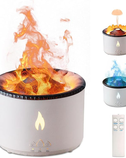 MINGPINHUIUS Volcano Humidifier Aromatherapy Essential Oil Diffuser, 2 Mist Modes: Flame and Volcano, Large Capacity with Timer Waterless Auto-Off for Home, Office, Yoga, or Gym (Red & Blue)