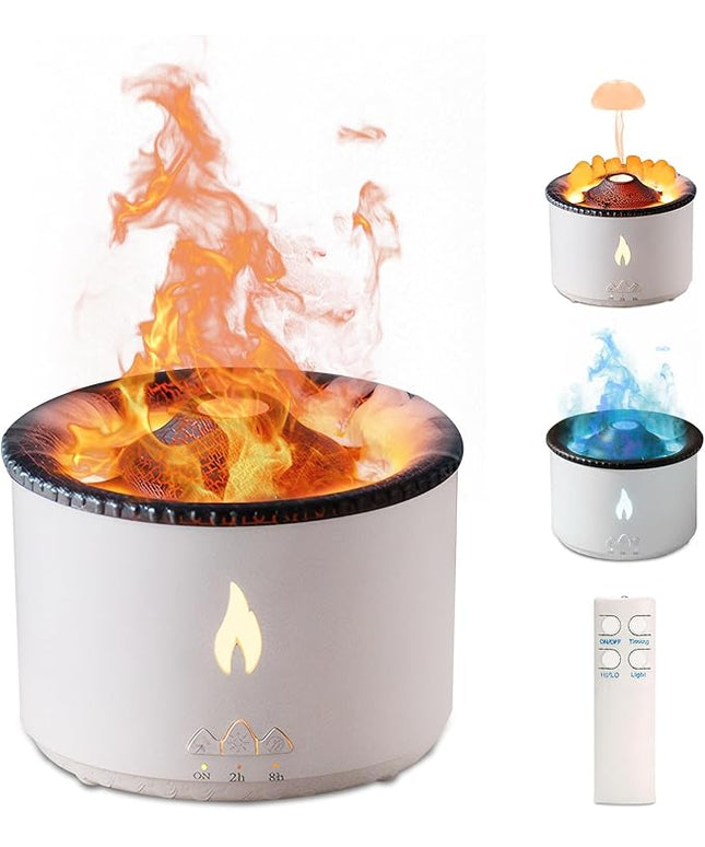 MINGPINHUIUS Volcano Humidifier Aromatherapy Essential Oil Diffuser, 2 Mist Modes: Flame and Volcano, Large Capacity with Timer Waterless Auto-Off for Home, Office, Yoga, or Gym (Red & Blue)