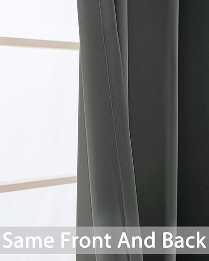 Yakamok Dark Grey Blackout Curtains, Grommet Thermal Insulated Room Darkening Blackout Drapes for Bedroom/Living Room, 2 Panels, 52W x 63L Inch