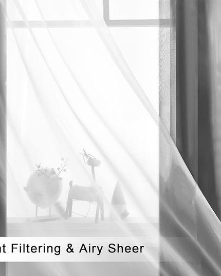 Hiasan Blackout Curtains with Sheer Overlay, Grommet Thermal Insulated Privacy Mix and Match Double Layer Window Curtains for Girls Bedroom, Living Room, 2 Drape Panels with Tiebacks, Grey, 70W X 63L
