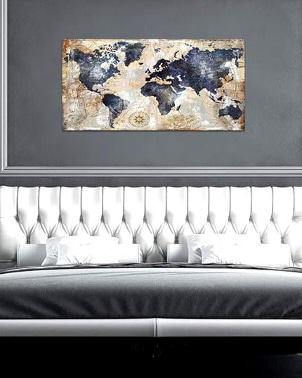 World Map Wall Art Framed Art Print Picture Wall Art Decor Home Interior - Map Picture for Office Wall Decor Canvas Artwork 20x40inch Ready to Hang