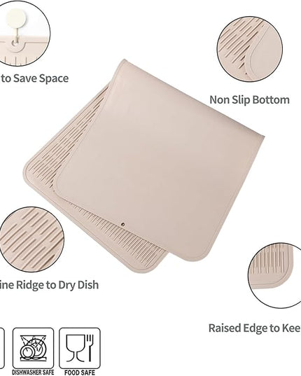 Silicone Dish Drying Mat for Multiple Usage,Easy clean,Eco-friendly,Heat-resistant Silicone Mat for Kitchen Counter or Sink,Refrigerator or Drawer Liner Tapioca 5XL 36inches x 18inches