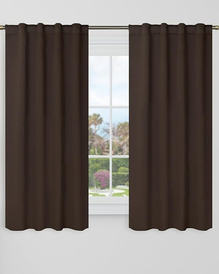 BGment Brown Blackout Curtains 48 Inch Long for Bedroom - 34 x 48 inch Cafe Curtains Thermal Insulated Room Darkening Rod Pocket and Back Tab Small Windows Curtain for Kitchen, 2 Window Panels
