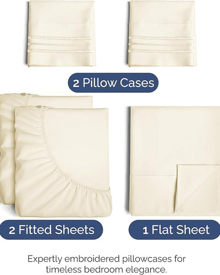 Split King Size 5 Piece Sheet Set - Comfy Breathable & Cooling Bed Sheets Set - Hotel Luxury Bedding for Women, Men, Kids, Teens, Boys & Girls - Deep Pockets, Soft, Wrinkle Free - Oeko-Tex - Off White