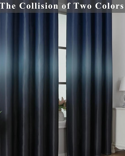 Estelar Textiler Navy Blue and Black Gradient Blackout Curtains 108 Inches Long for Living Room, Room Darkening Thermal Insulated Ombre Grommet Drapes for Bedroom, 52Wx108L Inches, 2 Panels
