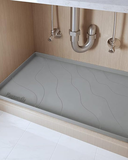 Heavy Duty Silicone Under Sink Mats for Kitchen Waterproof 34" x 19", Extra Thick Under Sink Rubber Mat Drip Tray, Raised Edge Under Sink Liner,Prevent Drips, Leaks, Spills,Grey