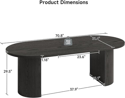 ONBRILL 70.8 Inch Dining Table for 4-6, Oval Dining Room Table with Curved Fluted Wood Strip Base, Mid-Century Modern Kitchen Tables with Footpads, Dinner Tables for Living Room, Dining Room, Black