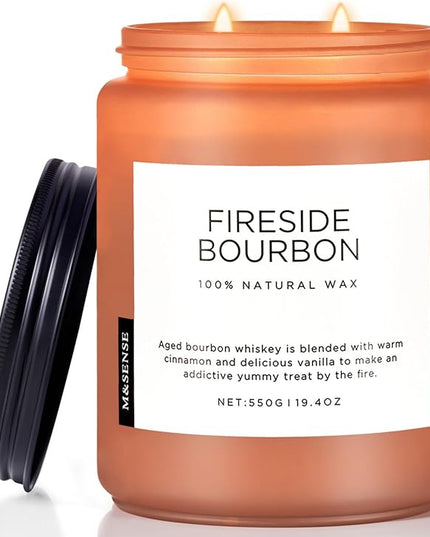 M&SENSE Fireside Bourbon Scented Candles, 2 Wick Jar Candle 19.4oz 110 Hour Long Lasting, Organic Natural Soy Wax Candle for Bedroom Kitchen Home Decor, Warm Housewarming Gifts for Men Women