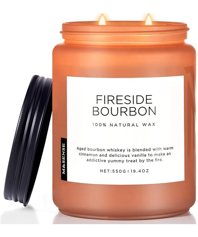 M&SENSE Fireside Bourbon Scented Candles, 2 Wick Jar Candle 19.4oz 110 Hour Long Lasting, Organic Natural Soy Wax Candle for Bedroom Kitchen Home Decor, Warm Housewarming Gifts for Men Women