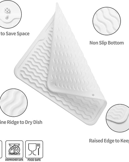 Silicone Dish Drying Mat for Multiple Usage,Easy clean,Eco-friendly,Heat-resistant Silicone Mat for Kitchen Counter or Sink,Refrigerator or Drawer liner White M 12 inches x 12 inches