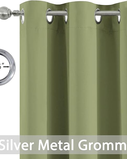 Yakamok Room Darkening Blackout Curtains for Bedroom,Thermal Insulated Grommet Top Light Blocking Window Drapes for Living Room,42W x 72L,Sage Green,2 Panels