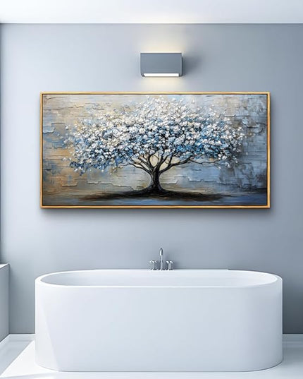 ERQINHUA Wood Framed Abstract Wall Art Office Large Wall Decor Art For Living Room Wall Pictures Blue Grey TreePainting Framed Canvas Artwork Bedroom Dining room Home Decoration Aesthetics 24"X48"