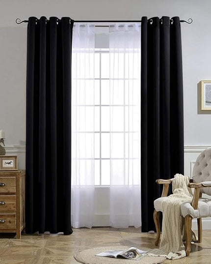 NICETOWN Patio Blackout Curtain Shades - Summer Home Decoration Thermal Insulated Grommet Blackout Draperies/Drapes for Kitchen (2 Panels, 52 inches x 95 inches,Black)