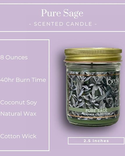 8oz Pure Sage Scented Candles for Home, 45 Hrs Soy Wax Candle for Cleansing House, Aromatherapy & Manifestation, Candle Gifts for Men and Women