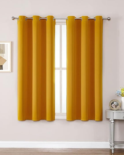 ChrisDowa Grommet Room Darkening Curtains for Bedroom and Living Room - 2 Panels Set Thermal Insulated Blackout Curtains (Mustard Yellow, 38W x 45L)
