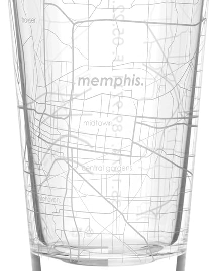Well Told Engraved Memphis Tennessee Map Pint Glass, Etched Beer Gift (16 oz, Clear) City Map Pint, Custom City Glassware, Gifts For Beer Lovers