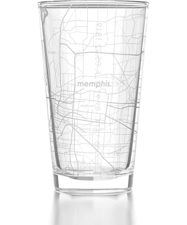 Well Told Engraved Memphis Tennessee Map Pint Glass, Etched Beer Gift (16 oz, Clear) City Map Pint, Custom City Glassware, Gifts For Beer Lovers