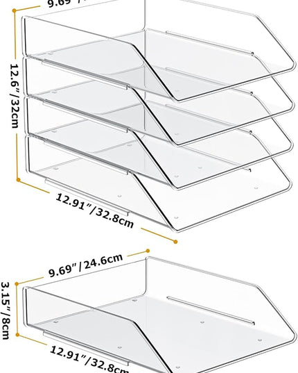 YKLSLH Simple 4 Tier Paper Organizer Letter Tray - Acrylic Stackable Desk File Organizer, Clear Paper Sorter Office Organizer for Letter/A4, Office File Ipad Books Notes Etc