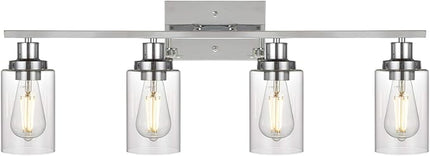 MELUCEE 4-Light Bathroom Lighting Fixtures with Clear Glass Shade Chrome Finish, Modern Vanity Light Wall Mount Lamp for Bedroom Dressing Table Mirror Cabinets Vanity Table (Patent No.: US D963914 S)