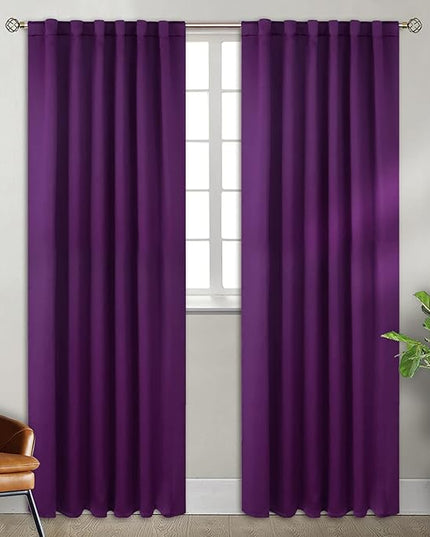 BGment Rod Pocket and Back Tab Blackout Curtains for Bedroom - Thermal Insulated Room Darkening Curtains for Living Room, 2 Window Curtain Panels (52 x 84 inch, Purple)