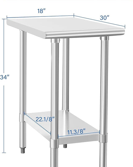 HARDURA Stainless Steel Table 30X18 Inches with Undershelf and Galvanized Legs NSF Heavy Duty Commercial Prep Work Table for Restaurant Kitchen Home and Hotel