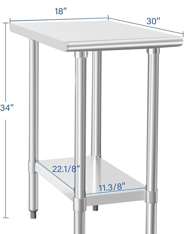 HARDURA Stainless Steel Table 30X18 Inches with Undershelf and Galvanized Legs NSF Heavy Duty Commercial Prep Work Table for Restaurant Kitchen Home and Hotel