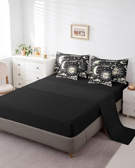 Feelyou Sun Moon Trippy Comforter Set King Size 7 Pieces Bohemian Style Bedding Set Cosmic Celestial Bed Set Bed in a Bag with Comforter, Sheets, Pillowcases & Cushion Covers