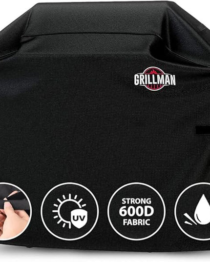 Grillman Grill Cover, BBQ Outdoor Grill Covers, Charcoal, Gas Grills, Waterproof, Rip-Proof, Weather-Resistant, Anti-UV, Barbecue Cover for Weber, Genesis, Charbroil, Nexgrill, etc (Black, 52 Inch)