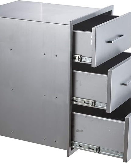 yuxiangBBQ Outdoor Kitchen Drawers Stainless Steel 3-Drawer BBQ Drawer 18" W x 23" H x 23" D Enclosed Built-in Drawer Flush Mount for Outdoor Kitchens & BBQ Islands