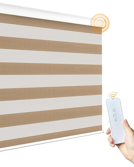 Motorized Zebra Blinds Rechargeable with Remote Blackout Cordless Zebra Shade Smart Electric Curtains for Windows and Privacy Light Filtering Roller Shades, 35" W x 72" H Brown