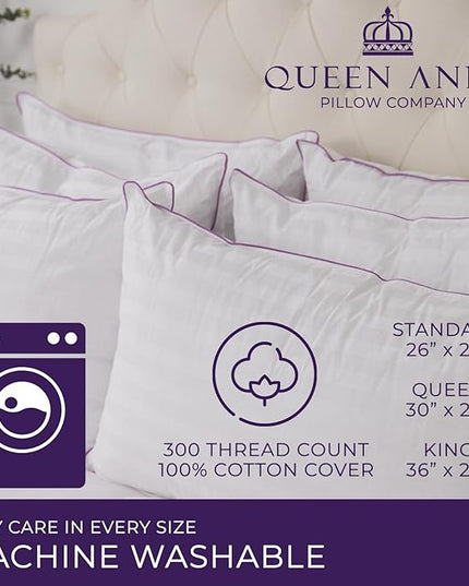 Queen Anne Hotel Collection Pillows – Luxury Down Alternative Bed Pillows (King Medium) – Ultimate Comfort, Hypoallergenic, Made in The USA