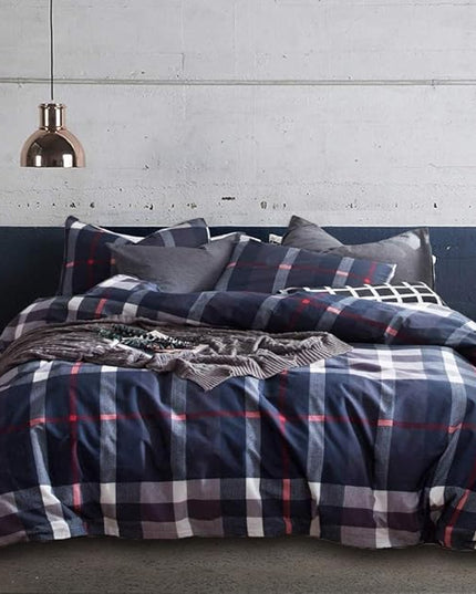 Houseri Navy Blue Plaid Comforter Sets Twin for Boys Deep Blue Buffalo Checkered Bed Sets Dark Color Grid Bedding Kids Teen Girls College Multicolor Checks Gingham Dorm Bedding Twin Size