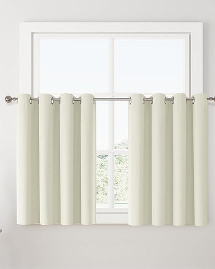 ChrisDowa 100% Blackout Iovry Solid Curtains 45 Inches Long 2 Panels for Bedroom Living Room,Farmhouse Room Darkening Thermal Insulated Soundproof Grommet Top Window Treatment Drapes,52x45