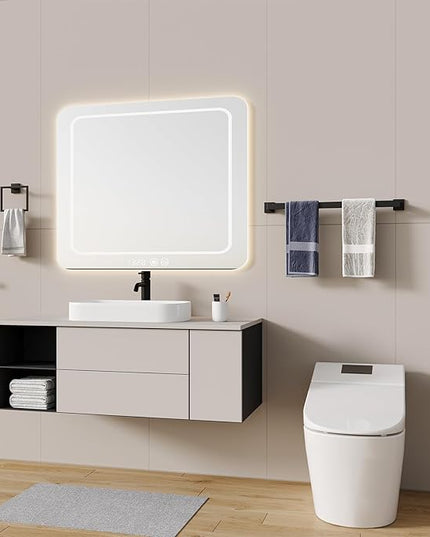 Bathroom Accessory Towel Bar Set: 5 Pieces Matte Black Square Bathroom Hardware SUS304 Stainless Steel - 24 Inch Wall Mounted Towel Rack&Toilet Paper Holder&Towel Ring and Towel Hook