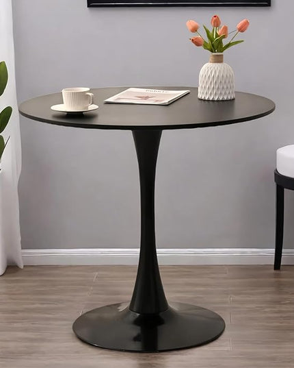 Round Table,24" Modern Dining Table for 2 People with MDF Top&Metal Pedestal Base,Coffee Table Thickened Tabletop for Dining Room/Kitchen/Living Room,Black