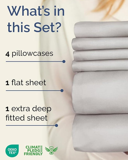 Extra Deep Queen Sheet Set - 6 Piece Breathable and Cooling Sheets - Hotel Luxury Bed Sheets Set - Easy Fit - Soft, Wrinkle Free and Comfy Sheets Set - French Grey Sheet Set with Extra Deep Pockets