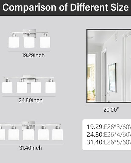 4 Light Bathroom Light Fixtures, Brushed Nickel Vanity Lights for Bathroom with Milky White Frosted Glass Shade, Wall Lights for Mirror Bedroom Living Room E26 Base
