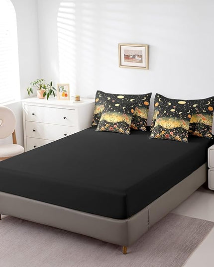 Feelyou 7 Piece Sun and Moon Bed in a Bag Full Butterfly Moth Flower Sheet Set Rustic Garden for Boys Girls Kids Boho Moon Sun Star Bedding Comforter Boho Mandala Cushion Covers