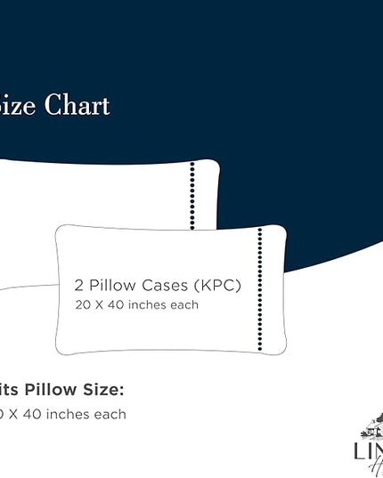 Linen Home 100% Cotton Percale Pearl Stitch Pillowcases King Size, Dark Blue, 2 Pieces of Pillow Case, Crisp and Cool Strong Bed Linen, 20 inches X 40 inches