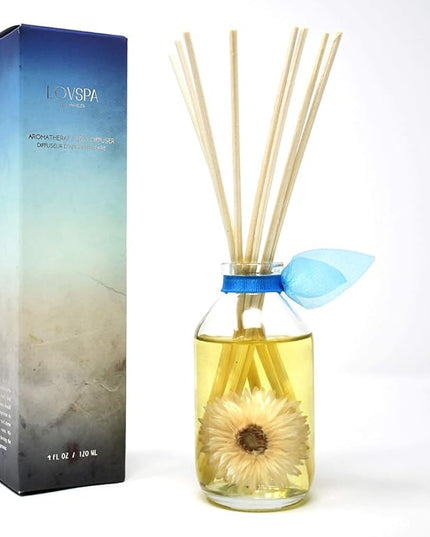 LOVSPA Reed Diffuser Set, Ocean Flowers Scented Oil Diffuser with Sticks, Home Fragrance Accessories for Bathroom Shelf Decor, Aroma Diffusers for Home or Office Desk, USA Made