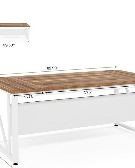 Tribesigns 63 inches Computer Desk with Bottom Storage Shelf Home Office Desk Writing Table for Workstation,Dark Walnut + Steel Leg， Cabinet not Included (Beige, 63-inch)
