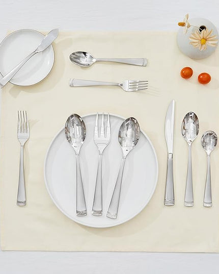 KINGSTONE Silverware Set, 40-Piece Flatware Set for 8, 18/10 Stainless Steel Cutlery Set with Bead Edge, Utensil for Kitchen, Home, Party, Wedding, Mirror Polished, Dishwasher Safe, Featured Gifts