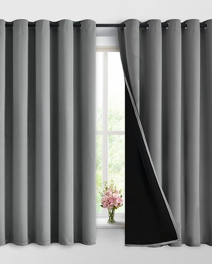 Yakamok 100% Grey Blackout Curtains for Bedroom, Light Blocking Thermal Insulated Noise Reducing Blackout Drapes for Living Room(62Wx63L, 2 Panels)