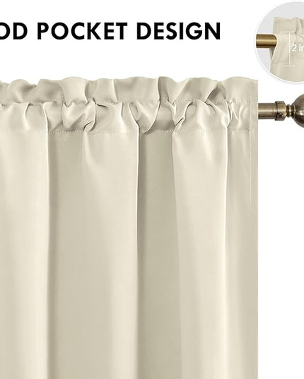 DWCN Blackout Curtains for Bedroom – Rod Pocket Thermal Insulated Noise Reducing Noise Reducing Drapes for Living Room, W 38 x L 63 Inch, 2 Panels, Light Beige