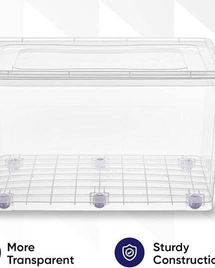 Superio Storage Bins with Lids- Clear Boxes for Organizing, Stackable Plastic Containers- BPA Free, Non-Toxic, Odor Free, Organizer for Home, Office, Dorm (8 Pack, 44 Qt (Wheeled))