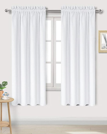 DWCN White Curtains for Living Room Thermal Insulated, 50% Light Blocking Curtains for Bedroom, Dining Room Window, W 42x L 63 Inch, Set of 2 Rod Pocket Curtain Panels