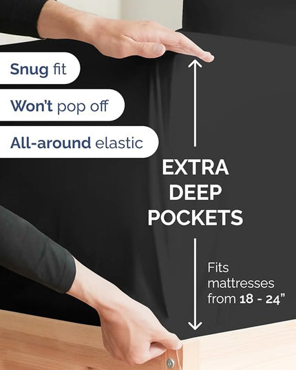 Extra Deep Queen Sheet Set - 6 Piece Breathable and Cooling Sheets - Hotel Luxury Bed Sheets Set - Easy & Secure Fit - Soft, Wrinkle Free and Comfy Sheets Set - Black Sheet Set with Extra Deep Pockets